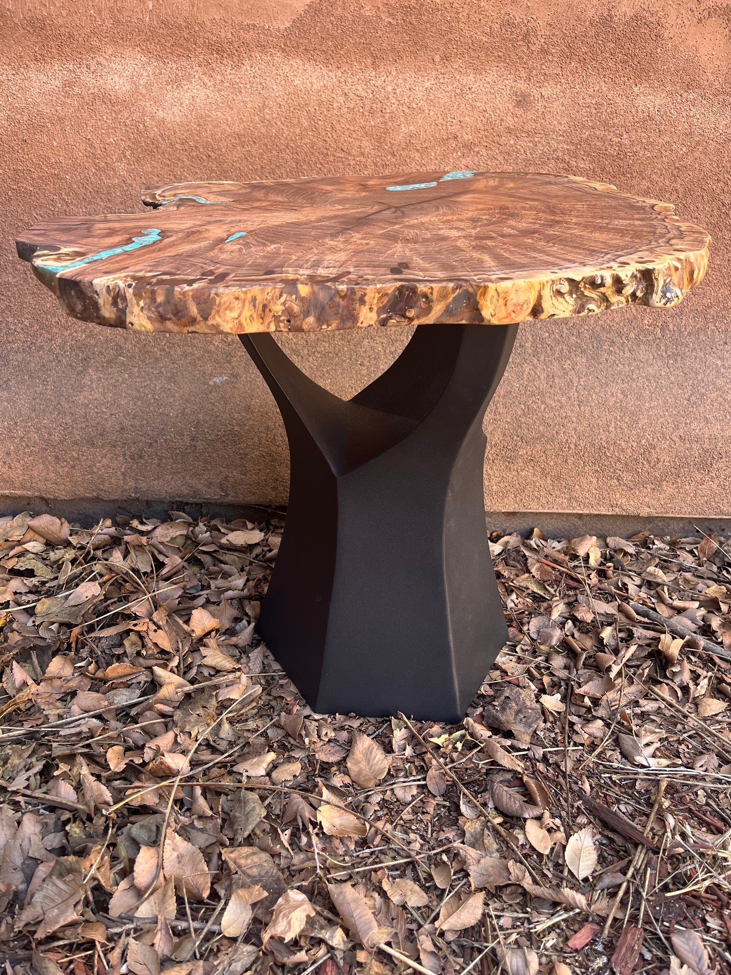 End table ~ Live Edge Mesquite Burl - with Kingman Turquoise inlay