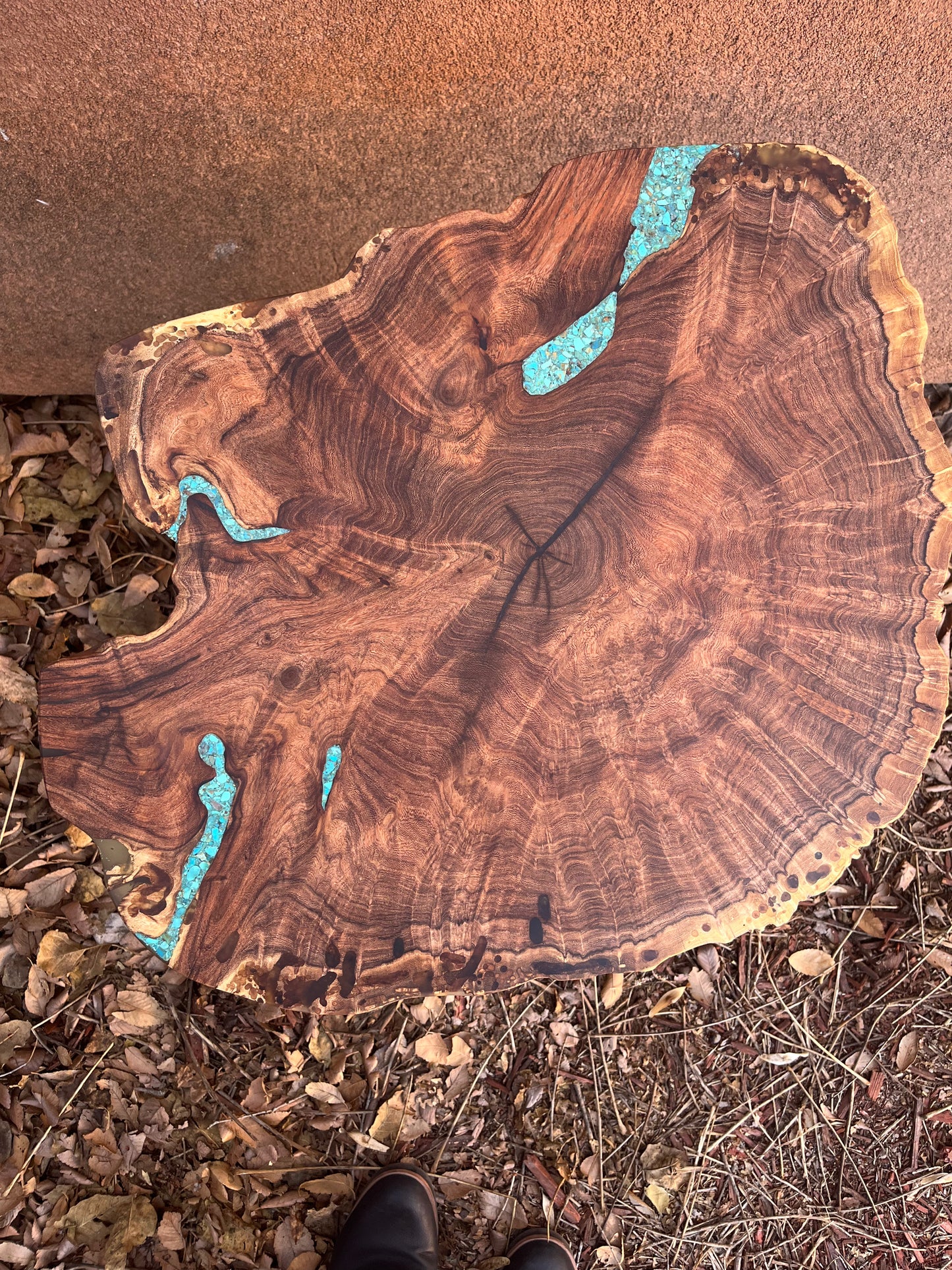 End table ~ Live Edge Mesquite Burl - with Kingman Turquoise inlay