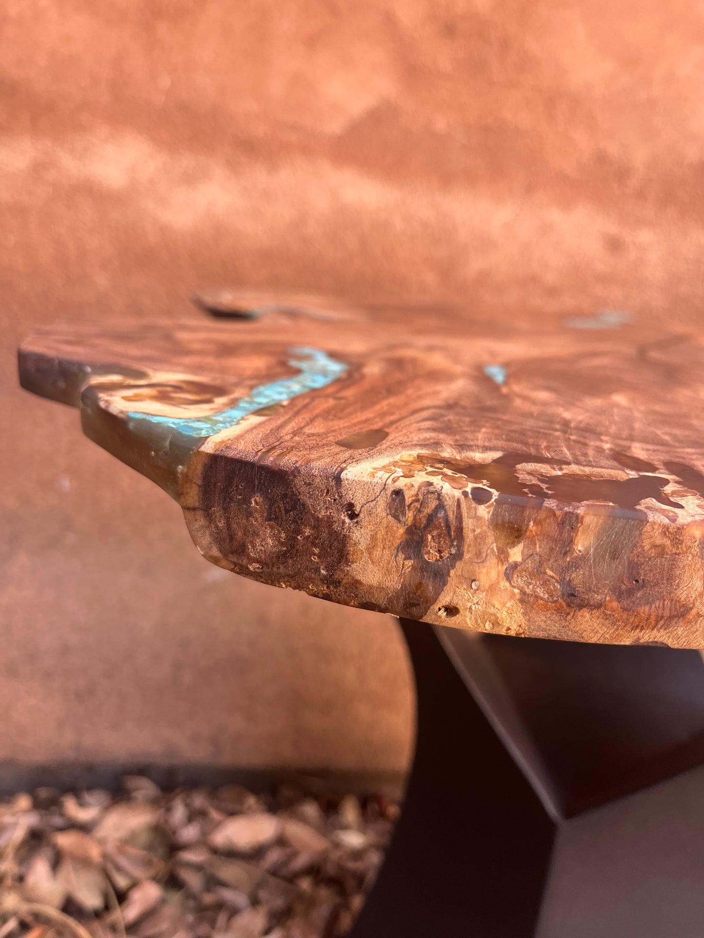 End table ~ Live Edge Mesquite Burl - with Kingman Turquoise inlay