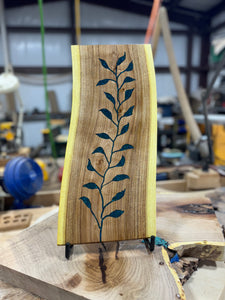 Mesquite charcuterie board with vine inlaid in Peruvian turquoise