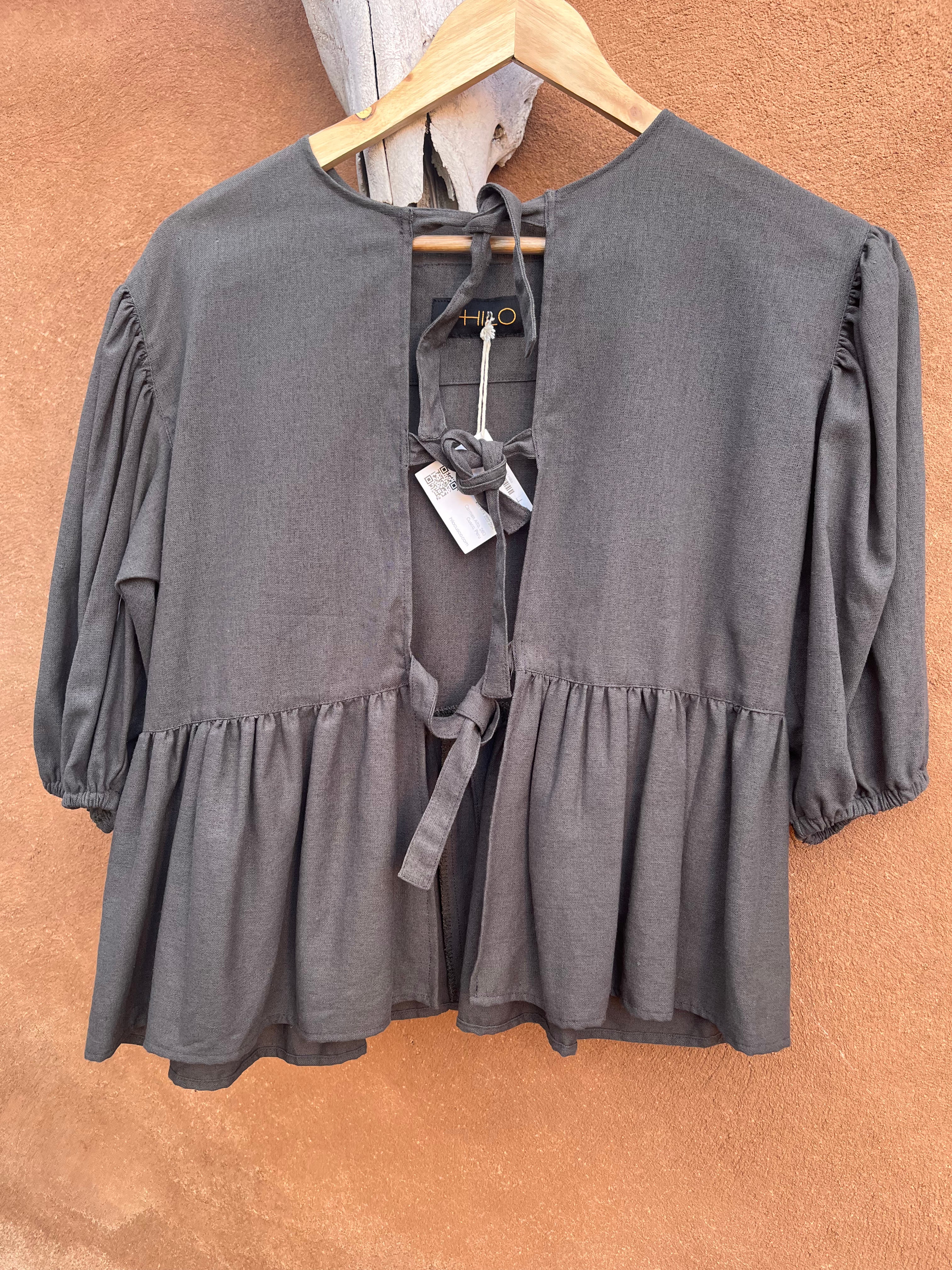 Front tie top - Gray Linen