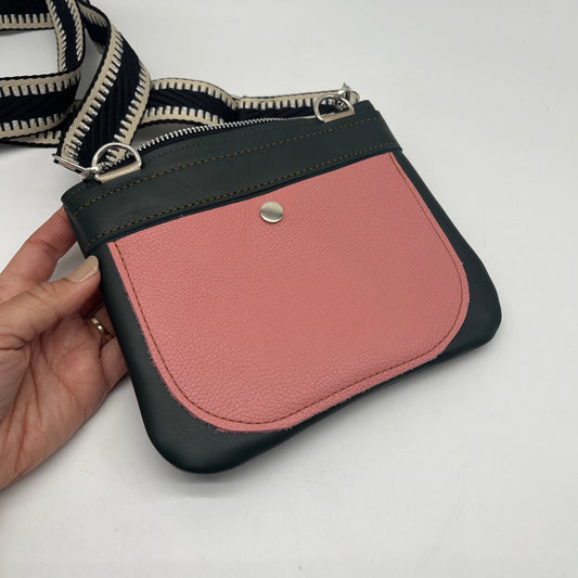 Small Crossbody Bag ~ Blue & Pink ~ black zipper