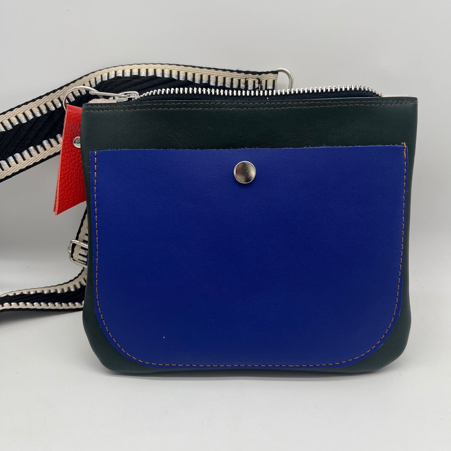 Small Crossbody Bag ~ Blue & Pink ~ black zipper