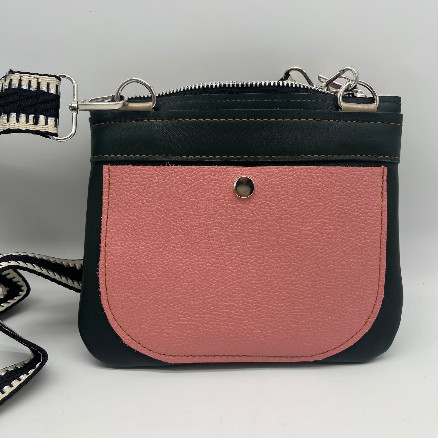 Small Crossbody Bag ~ Blue & Pink ~ black zipper