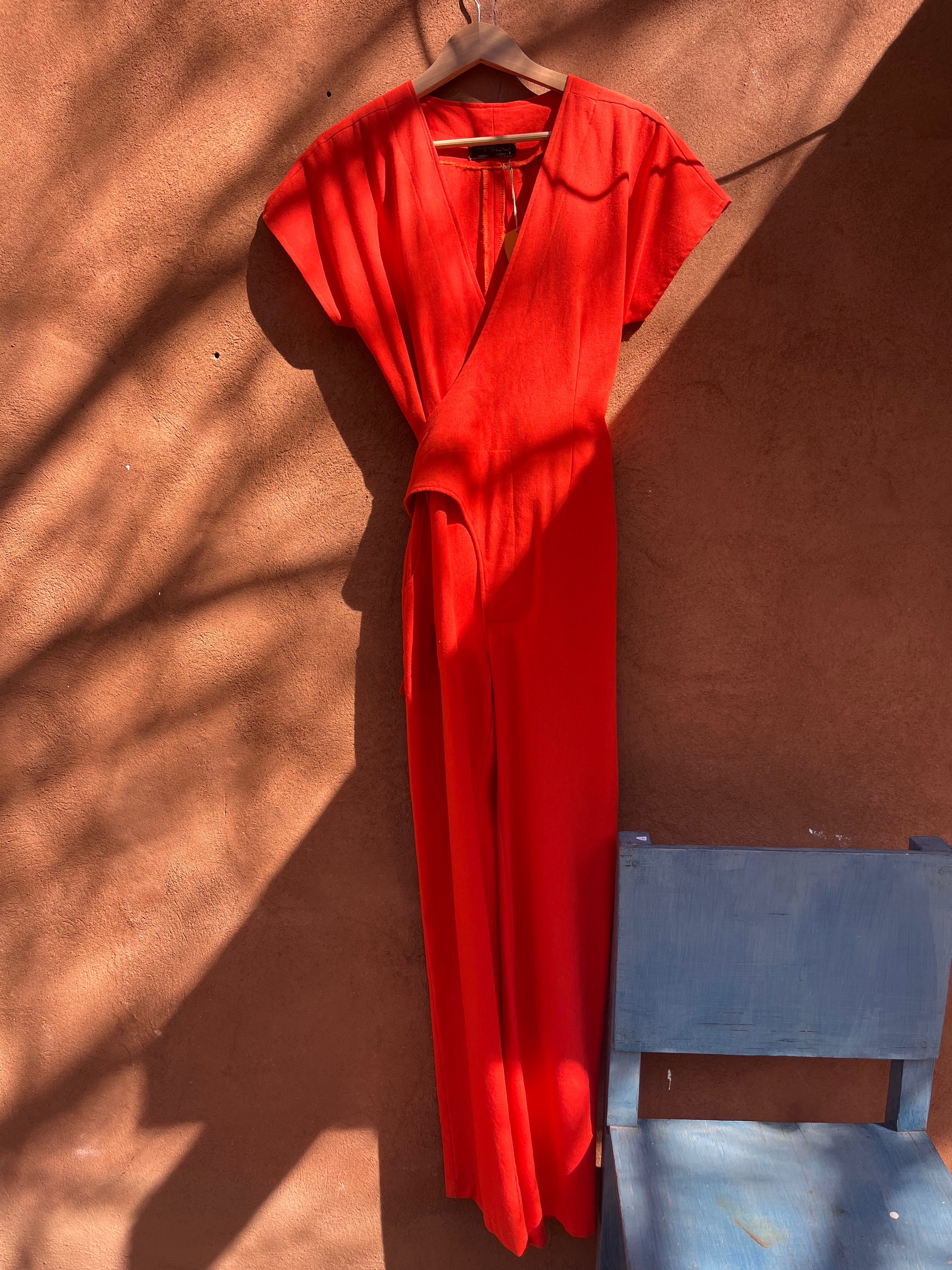 Wrap Jumpsuit - Orange linen