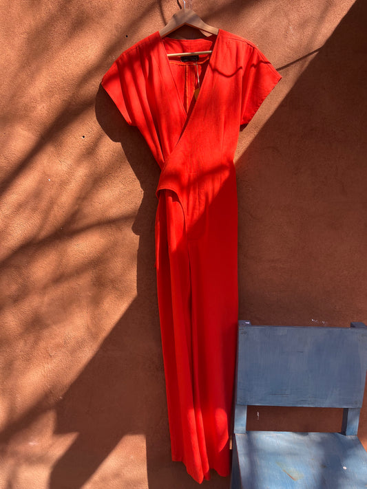 Wrap Jumpsuit - Orange linen