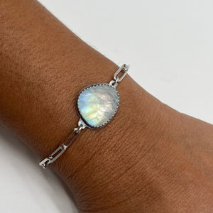 Rainbow Moonstone and Sterling Silver Adjustable Bracelet - ready to ship