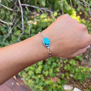 Kingman Turquoise and Sterling Silver Adjustable Bracelet - ready to ship