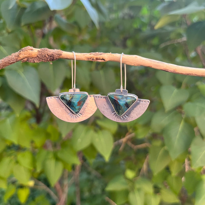 Peruvian Opal Shield Earrings - Sterling Silver