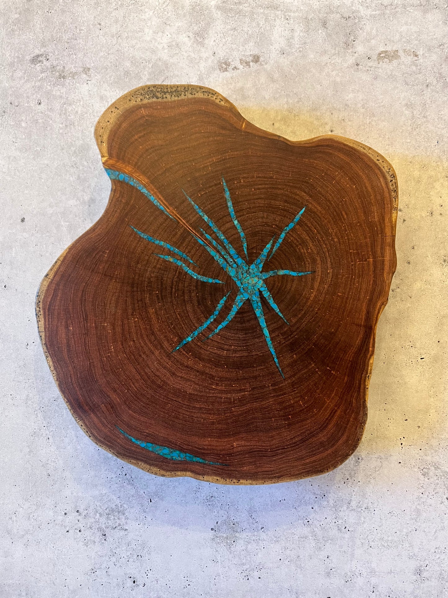 Thick charcuterie board inlaid with Kingman Turquoise