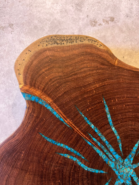 Thick charcuterie board inlaid with Kingman Turquoise