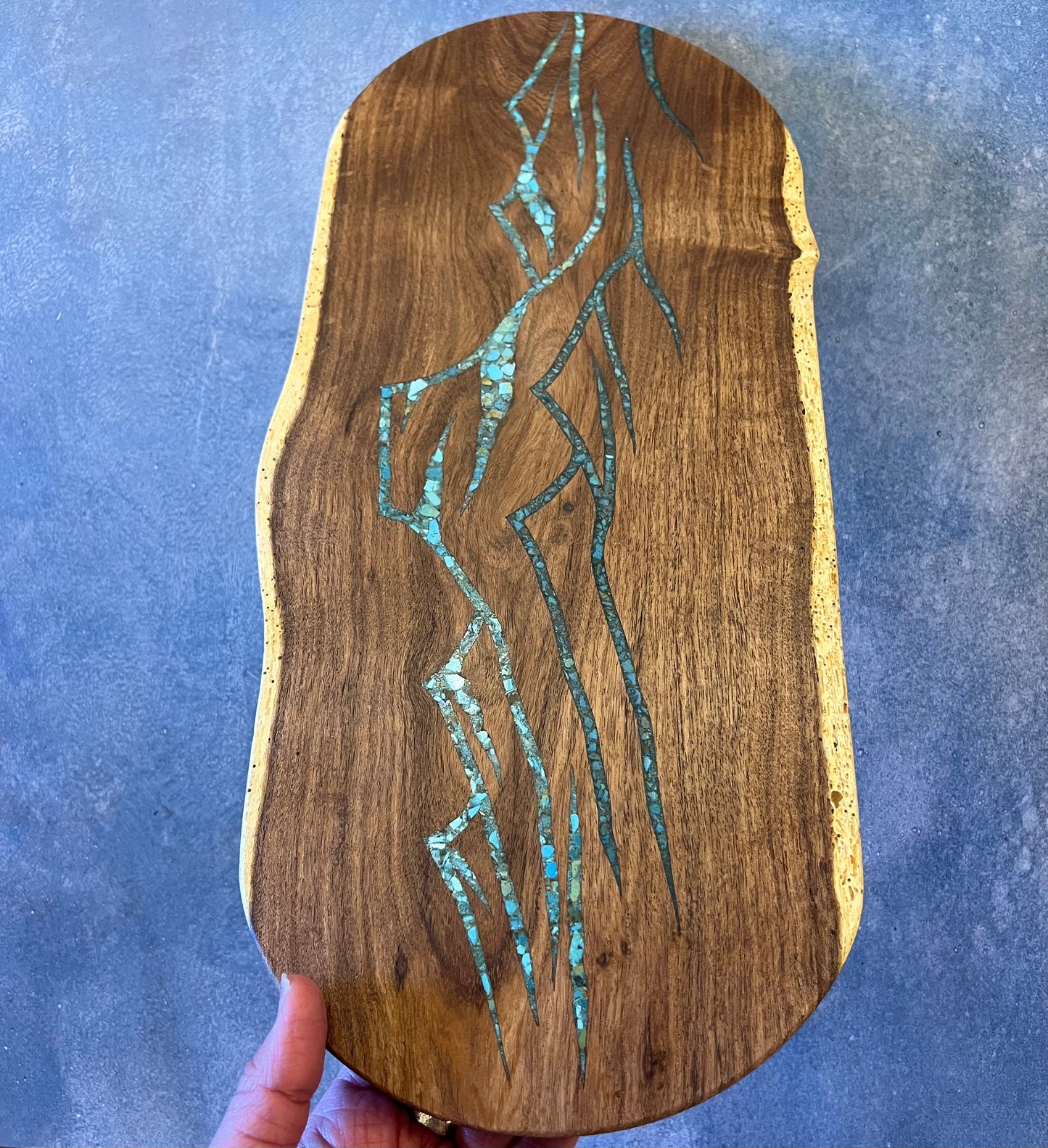 Cutting board with Kingman and Peruvian Turquoise