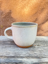 Load image into Gallery viewer, Mug - stone white matte + dusty green satin interior
