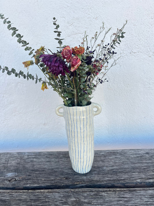 Blue Crayon Stripes - Stoneware Vase