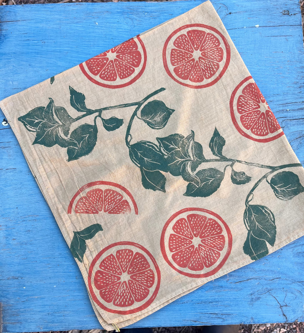 Hand-dyed bandana - brick ~ Oranges and vines