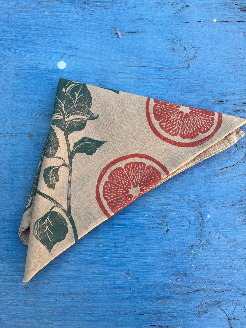 Hand-dyed bandana - brick ~ Oranges and vines