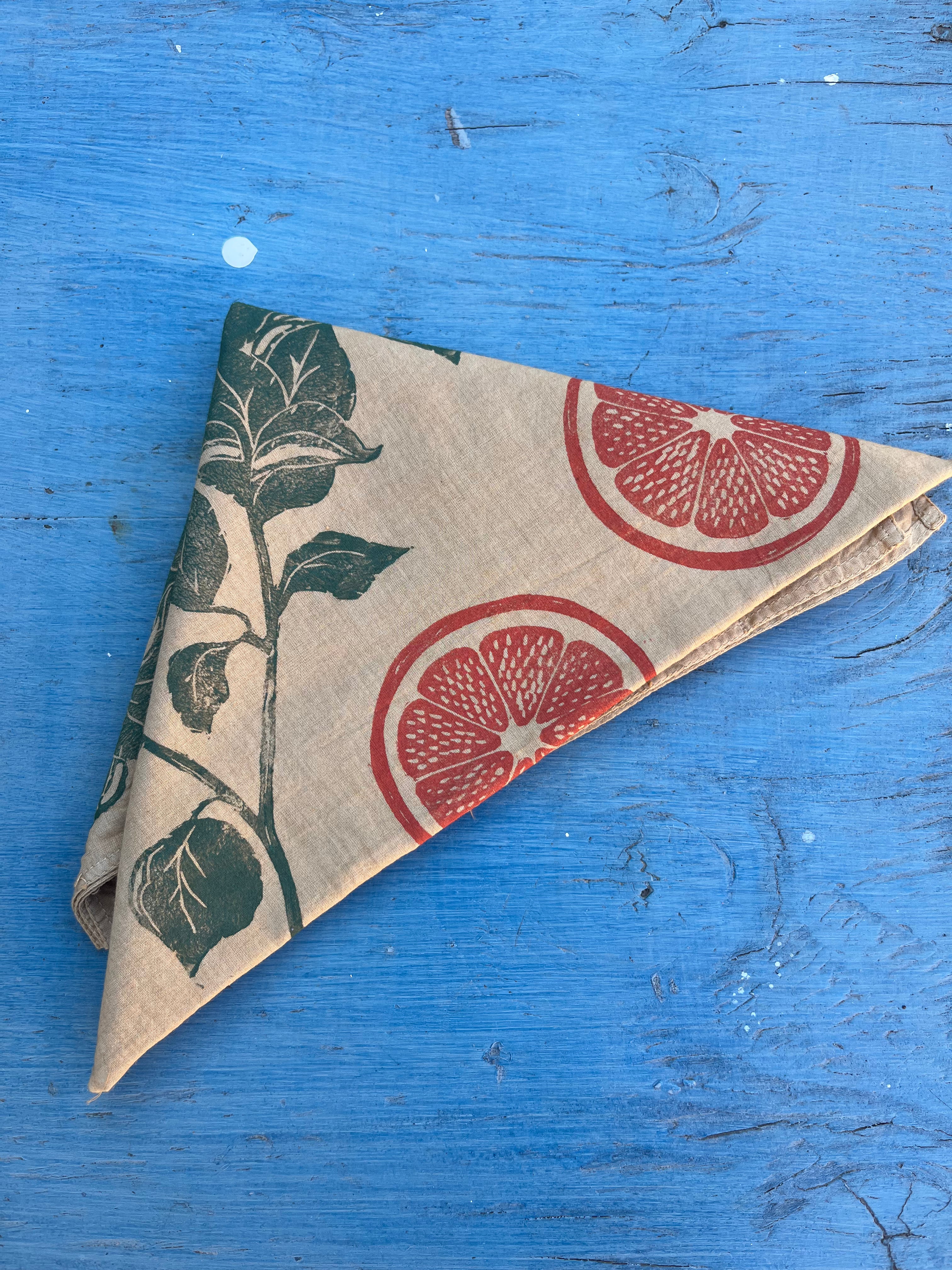 Hand-dyed bandana - brick ~ Oranges and vines