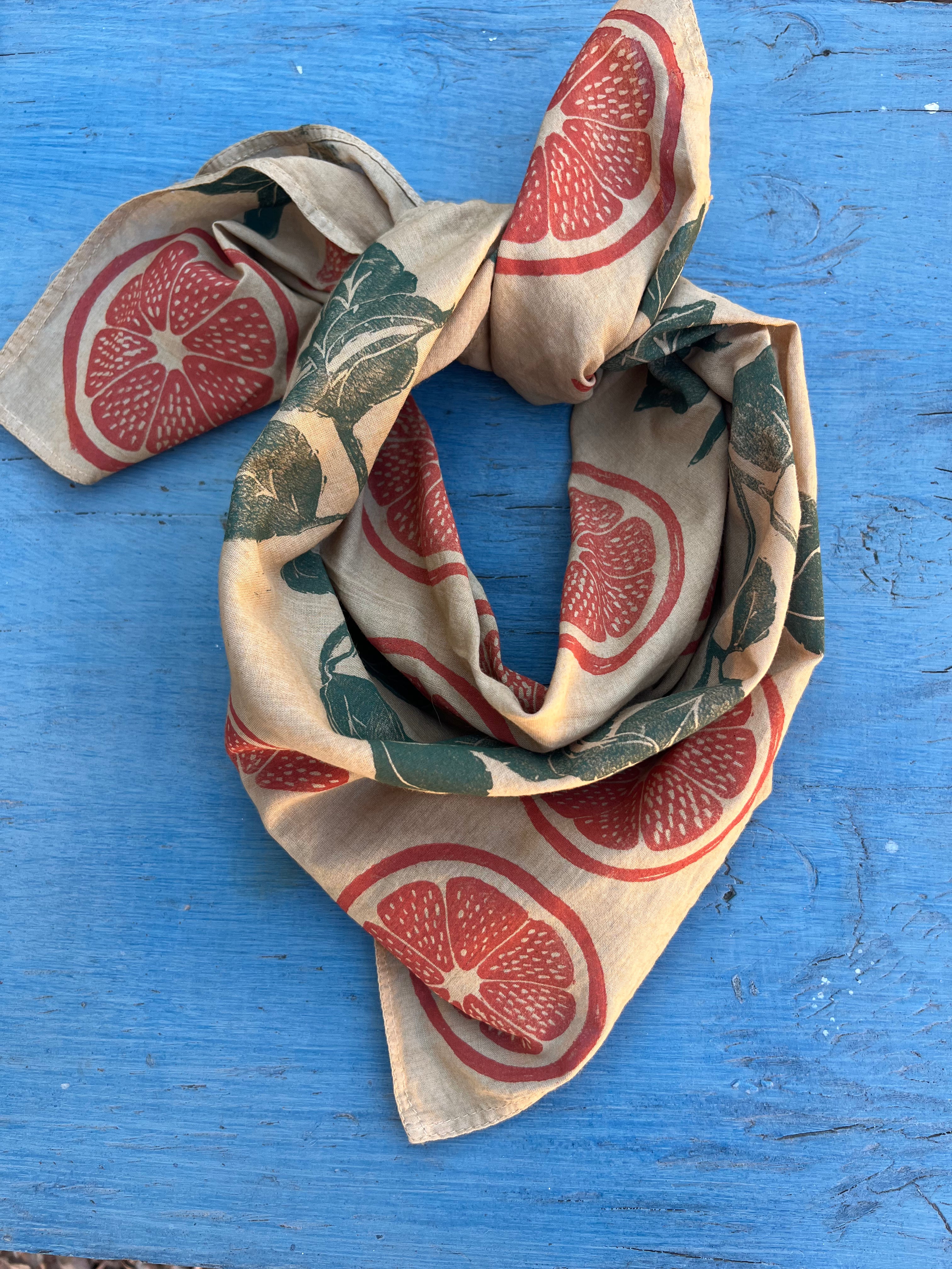 Hand-dyed bandana - brick ~ Oranges and vines