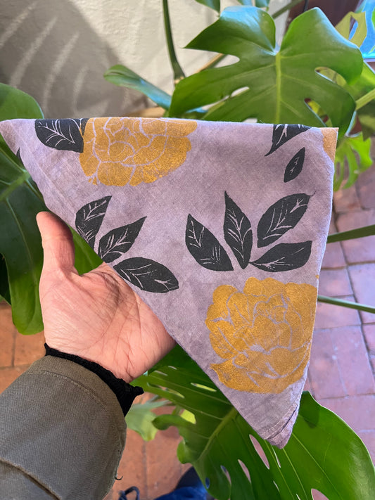 Hand-dyed bandana - purple ~ flowers