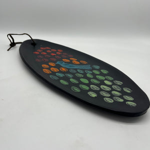 Large Oval Platter - Black with multicolor and turquoise bird