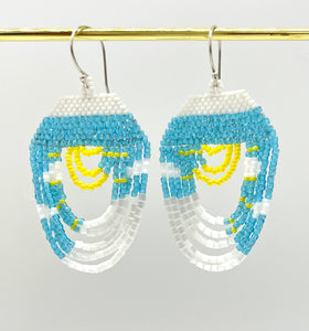 Beaded Fringe Earrings Blue + Yellow