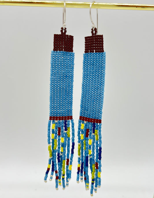 Beaded Fringe Earrings Light blue