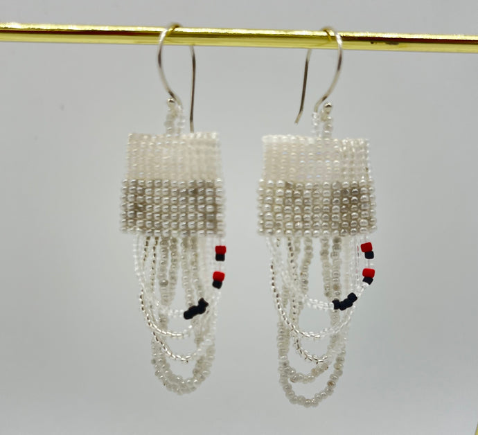 Beaded Fringe Earrings - White