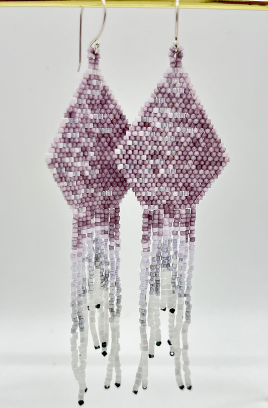 Beaded Fringe Earrings Lavender