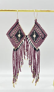Beaded Fringe Earrings Purple