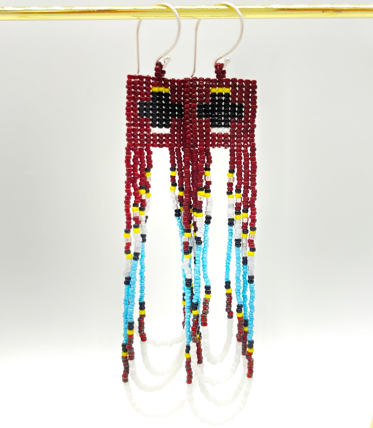 Beaded Fringe Earrings Reddish + Multicolor