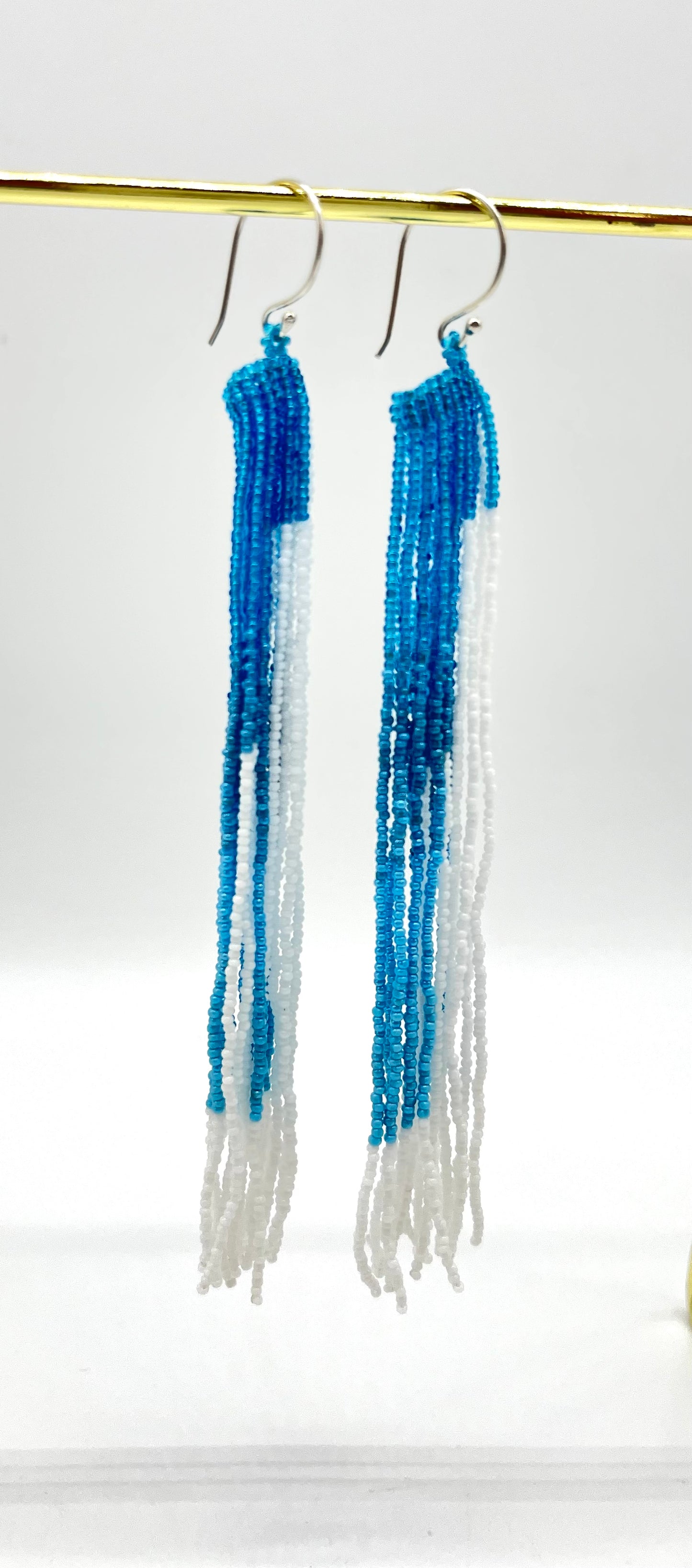 Beaded Fringe Earrings Turquoise + White