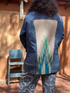 Denim Wrangler fleece Jacket - Handwoven back panel - Size Large