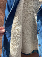 Denim Wrangler fleece Jacket - Handwoven back panel - Size Large