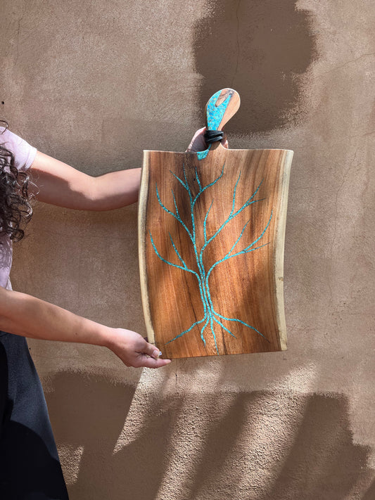 Cutting board with handle ~ Kingman turquoise