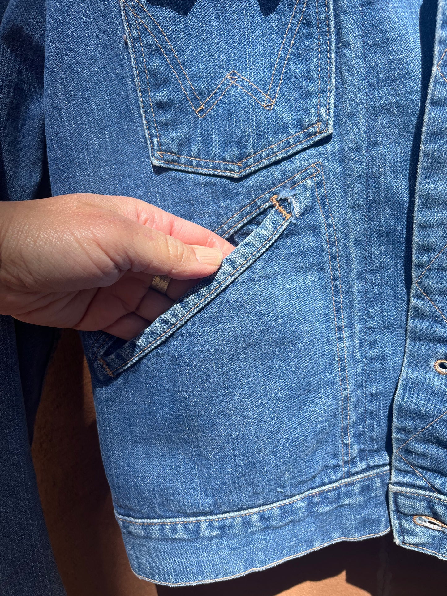 Denim Wrangler Jacket - Handwoven back panel - Size