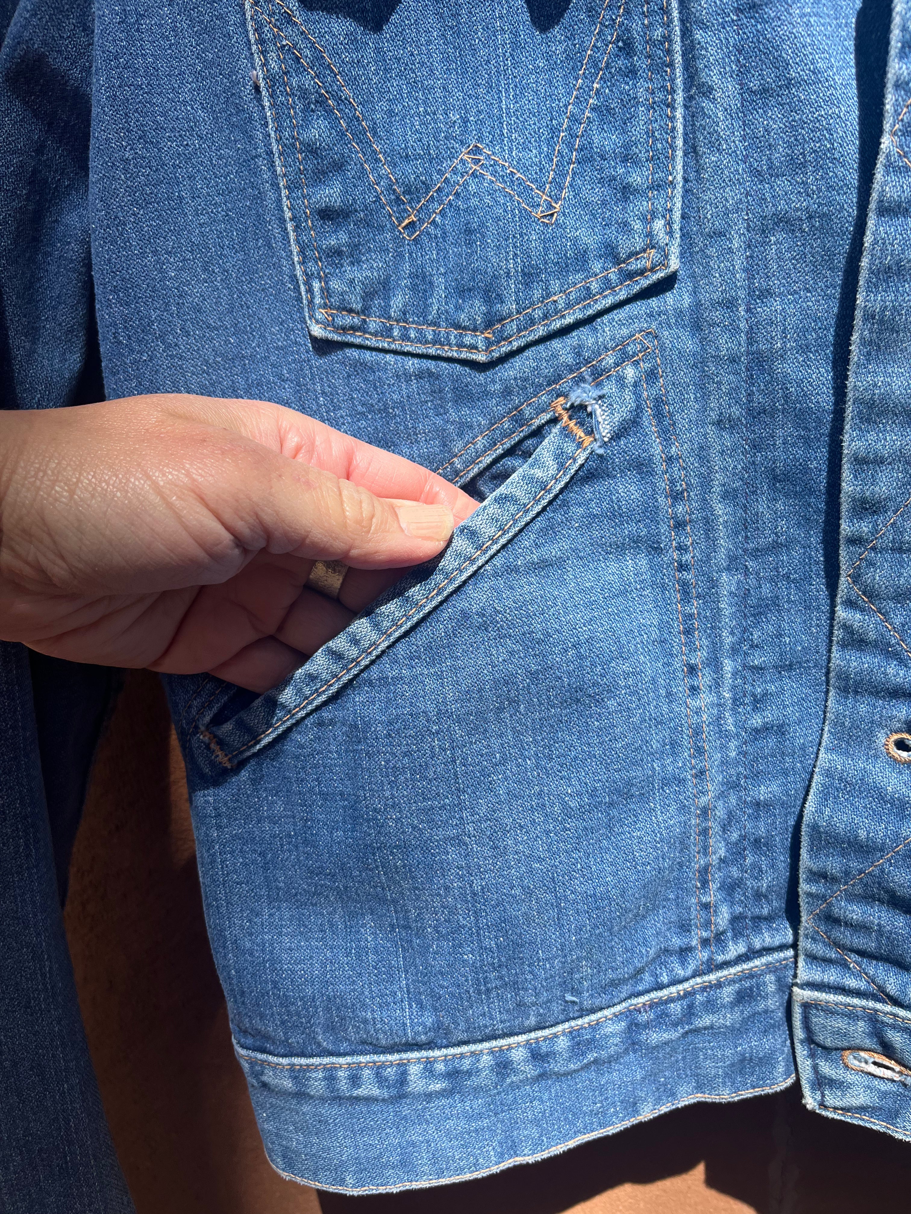Denim Wrangler Jacket - Handwoven back panel - Size