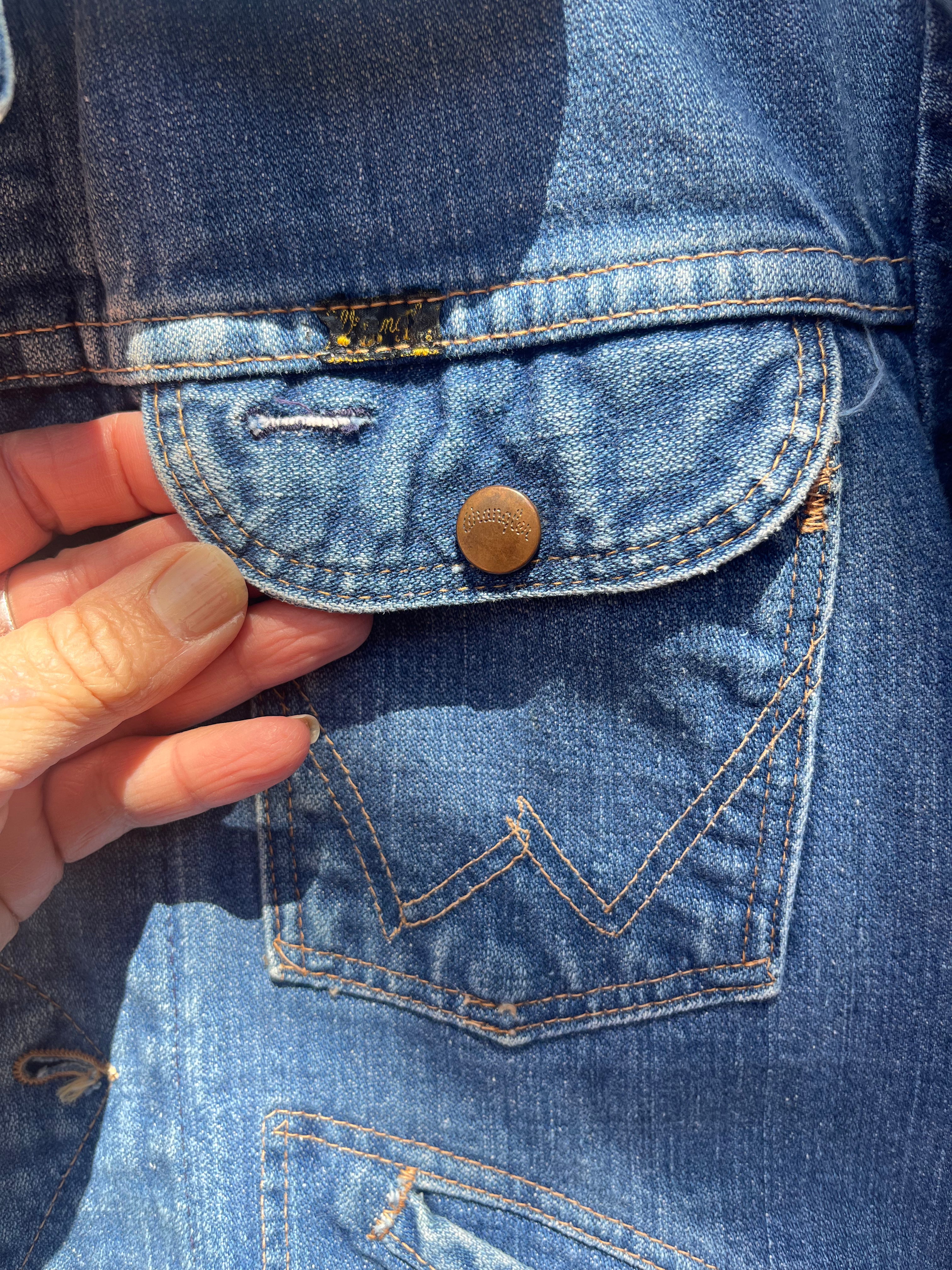 Denim Wrangler Jacket - Handwoven back panel - Size