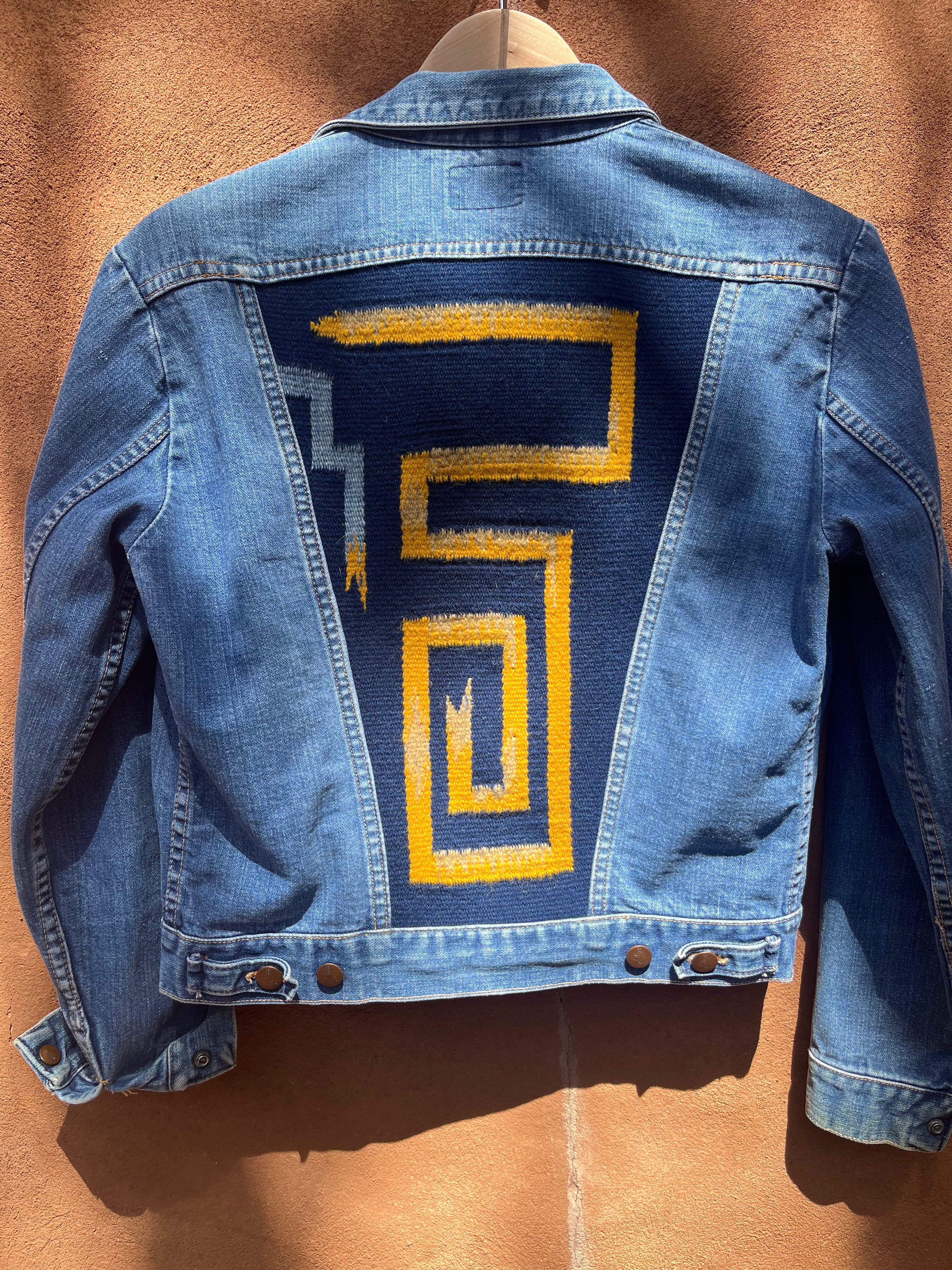 Denim Wrangler Jacket - Handwoven back panel - Size