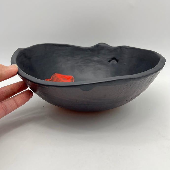 Serving Bowl - Black with colorful poppies