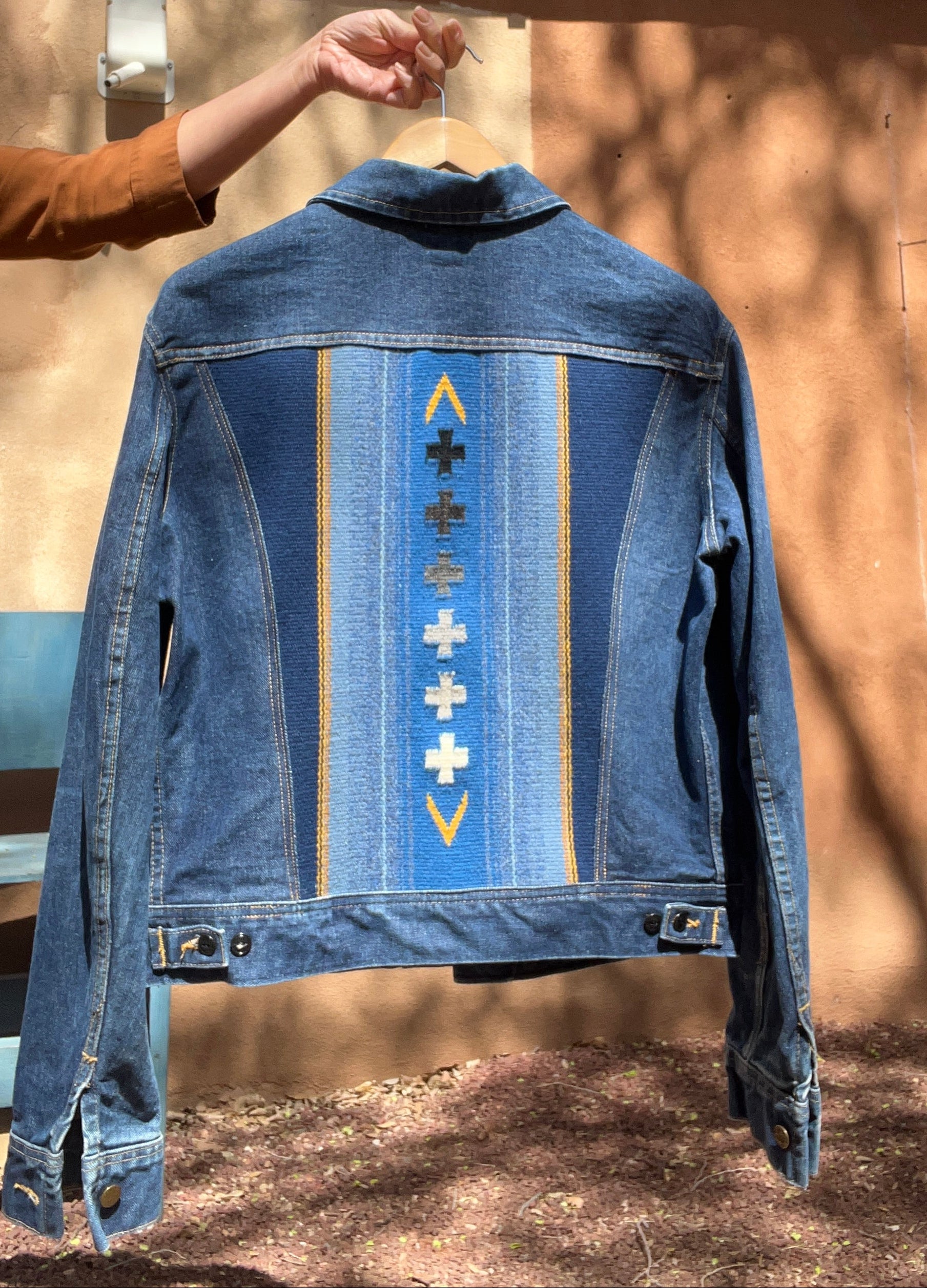 Denim Lee Jacket - Handwoven back panel - Size