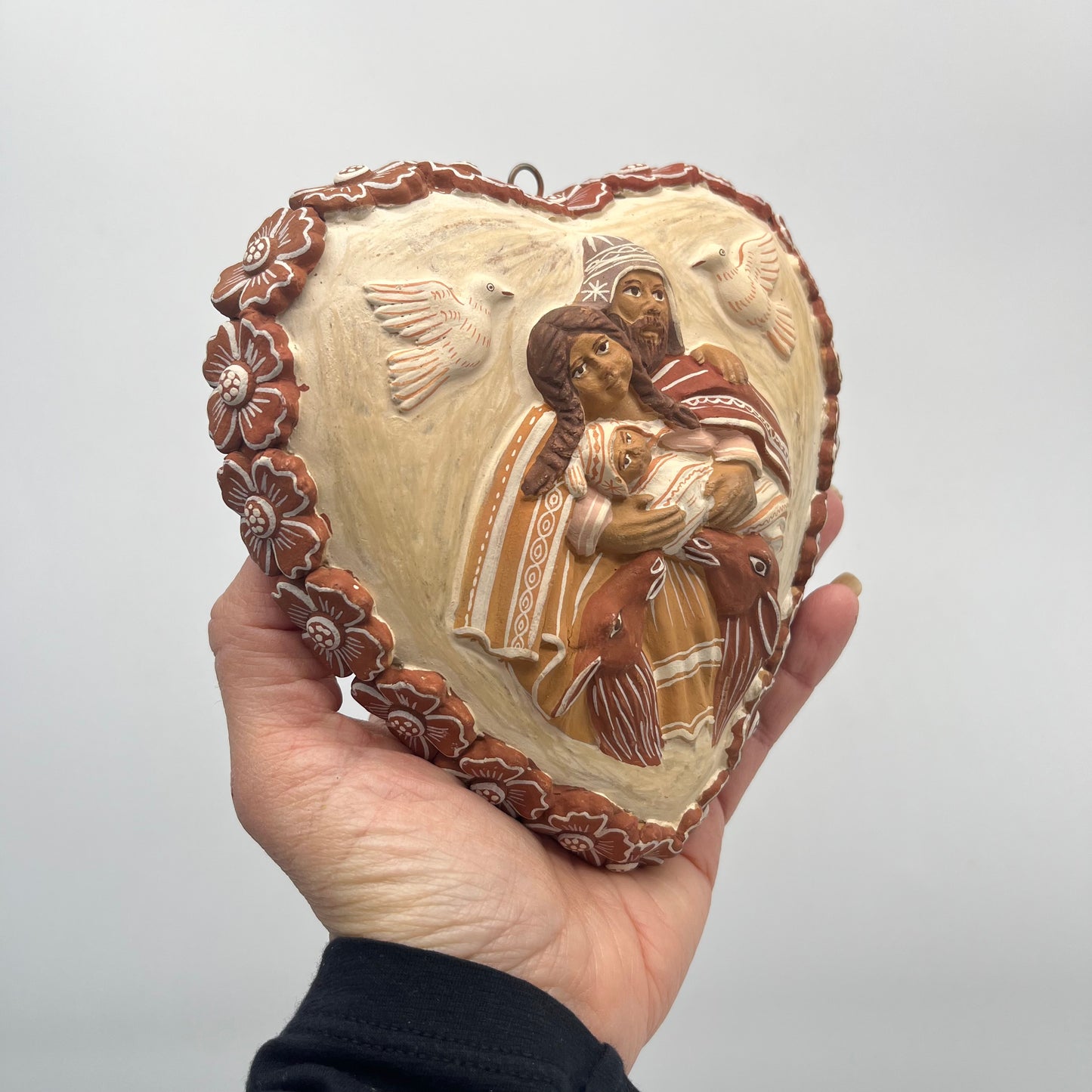 Heart with Holy Family Portrait ~ traditional ceramic from Quinua , Ayacucho