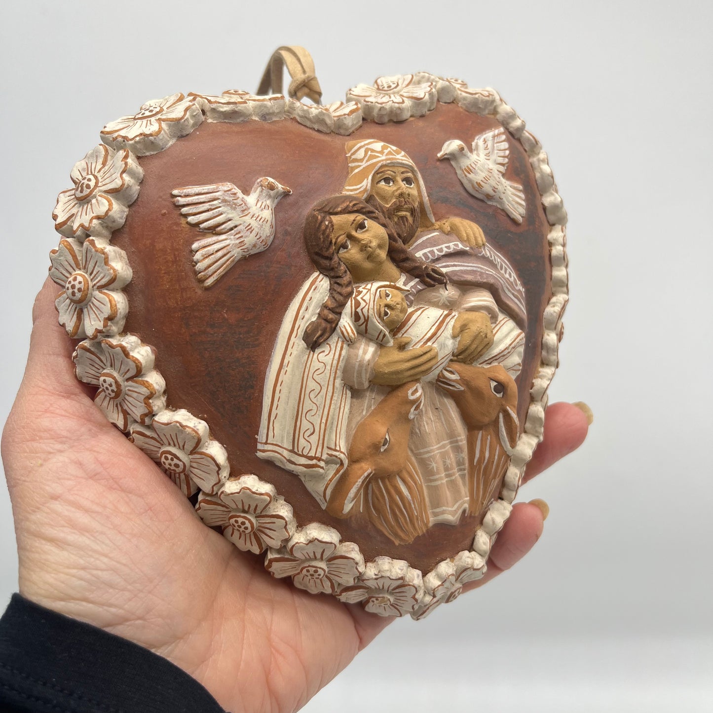 Heart with Holy Family Portrait ~ traditional ceramic from Quinua , Ayacucho