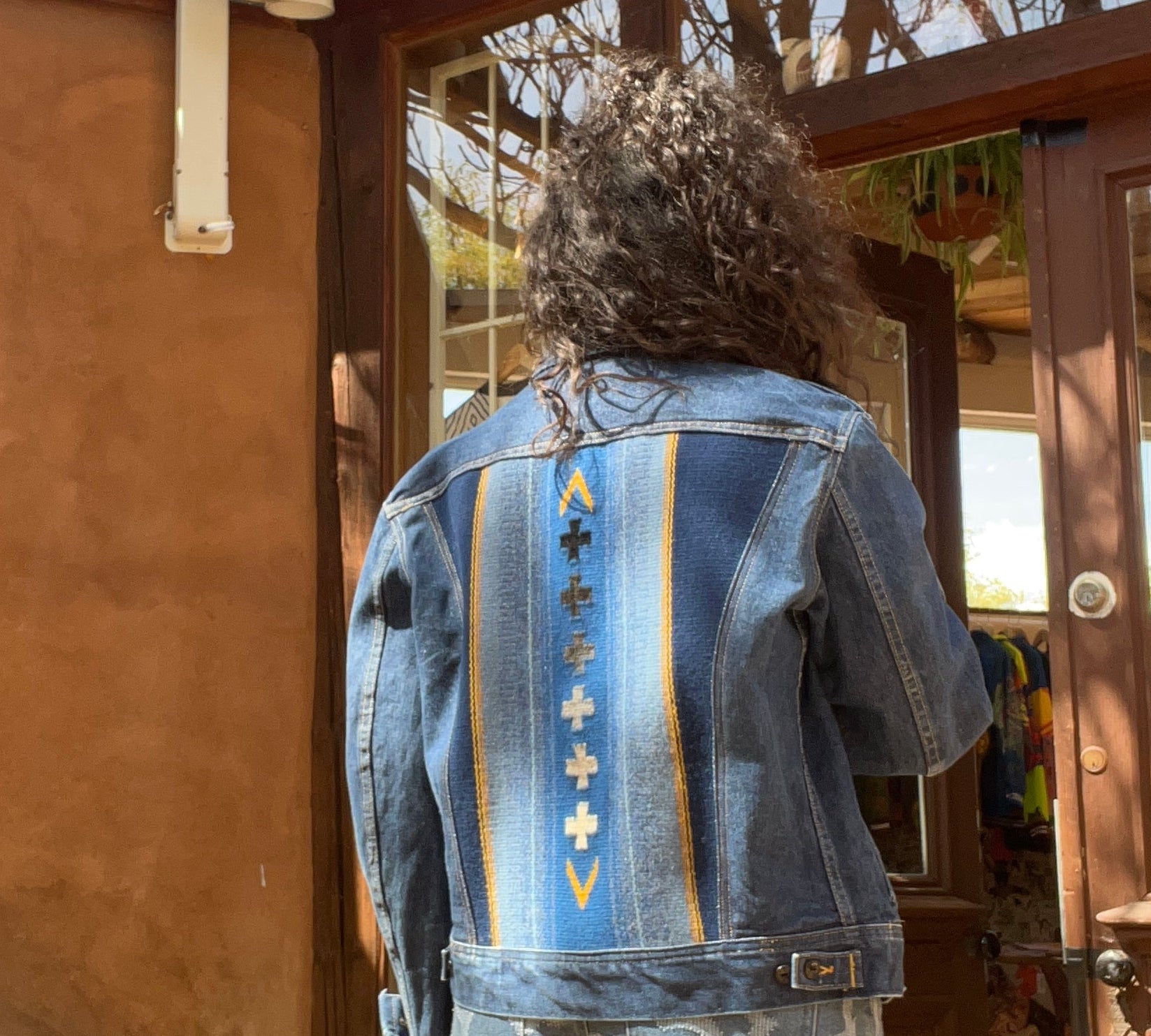 Denim Lee Jacket - Handwoven back panel - Size