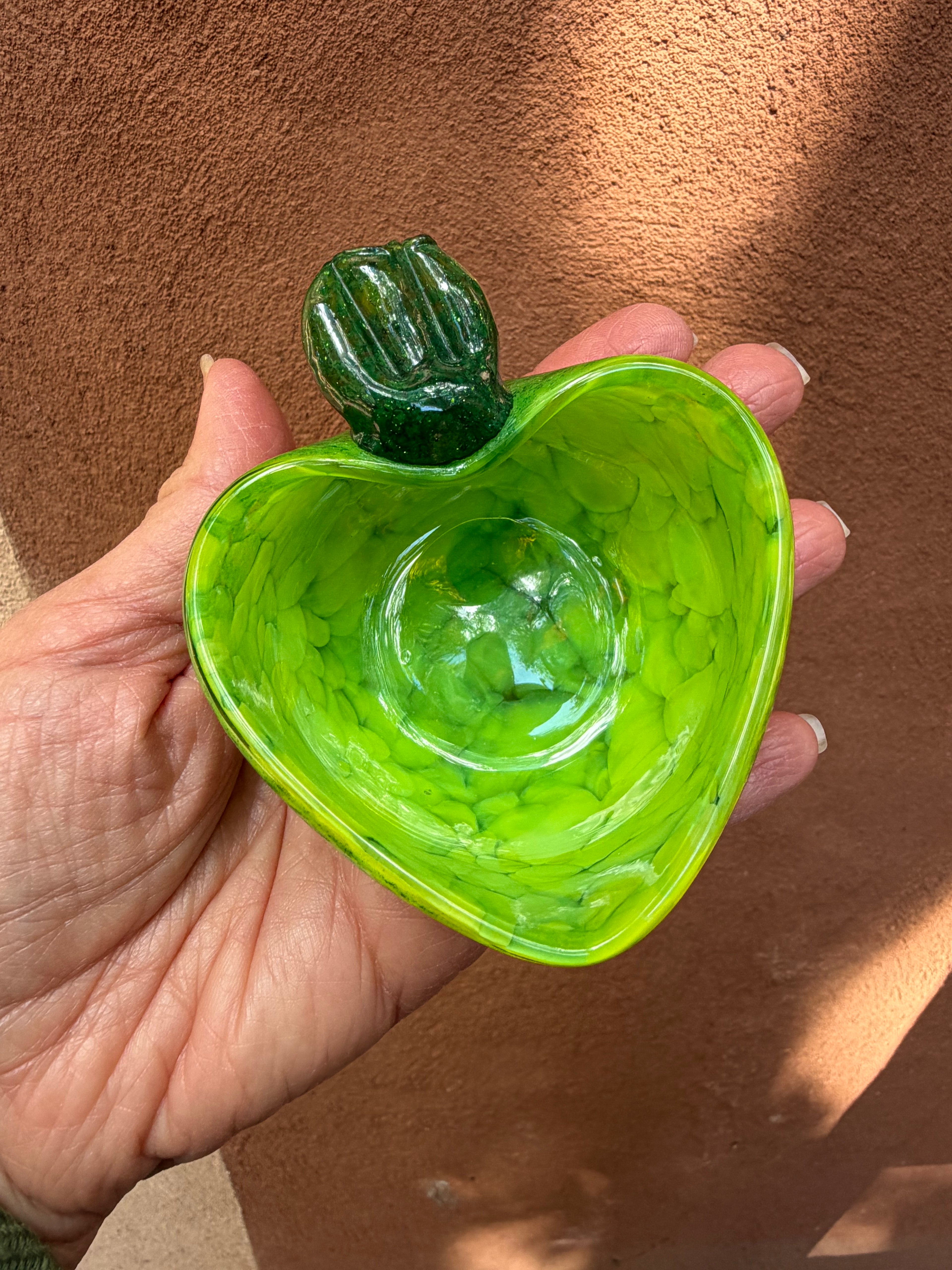 Heart Bowl ~ green~ blown glass
