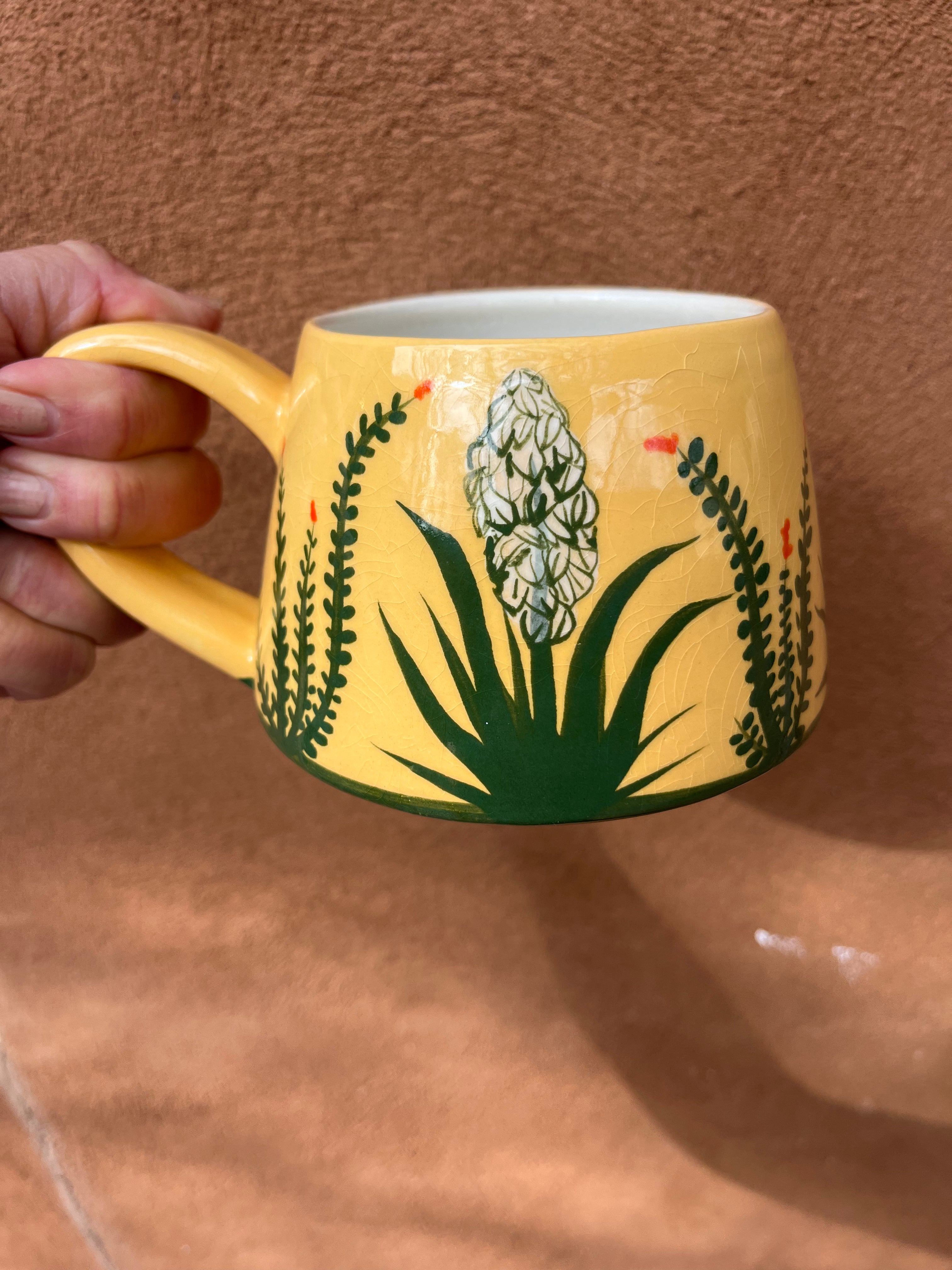 Stoneware mugs ~ hand painted Yucca and Cholla - 3 colors