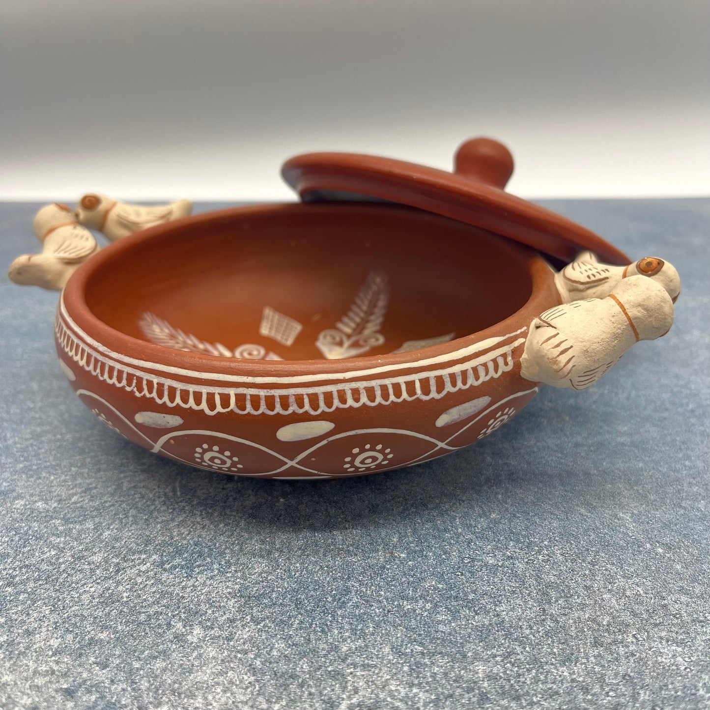 Clay Bowl ~ floral and birds accents