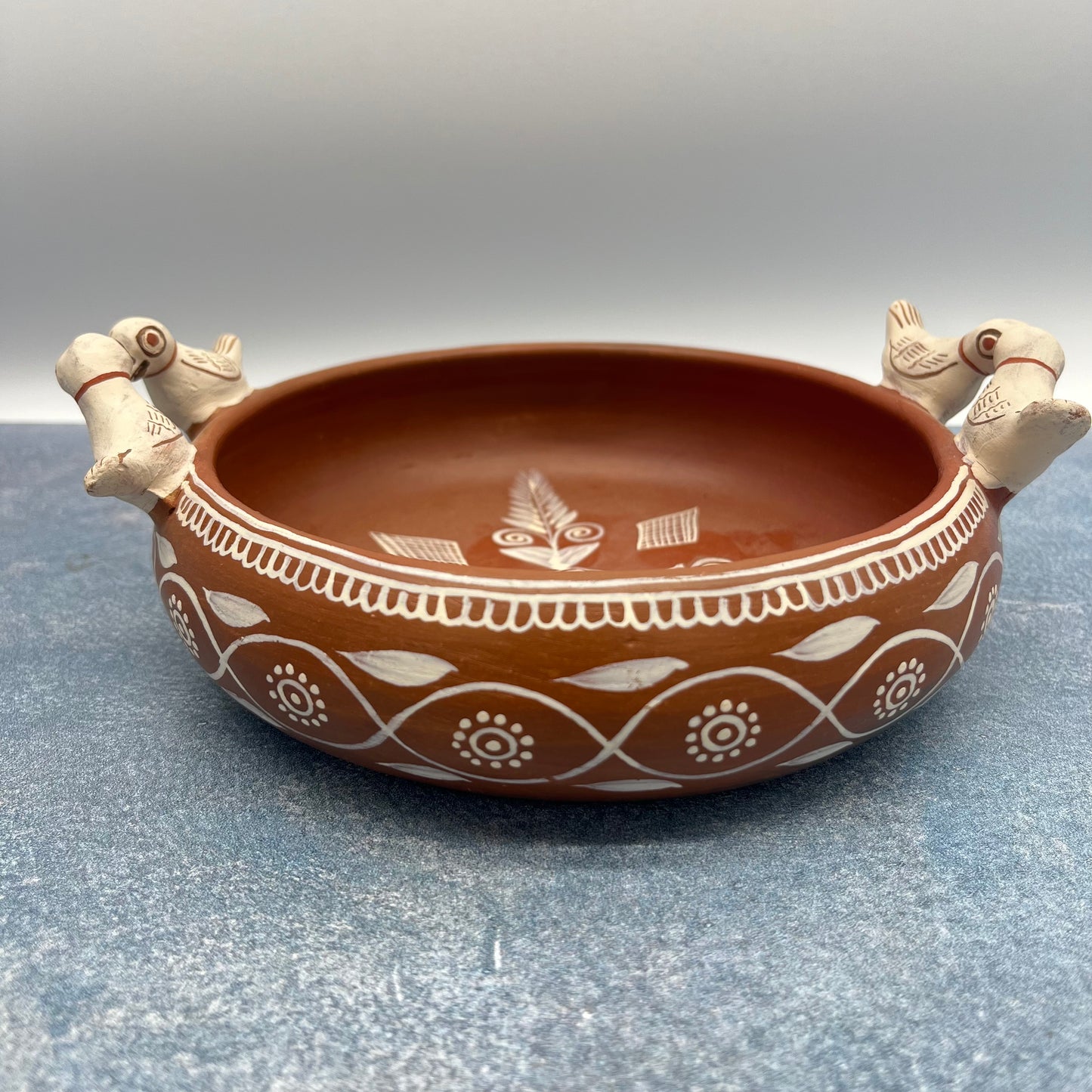 Clay Bowl ~ floral and birds accents