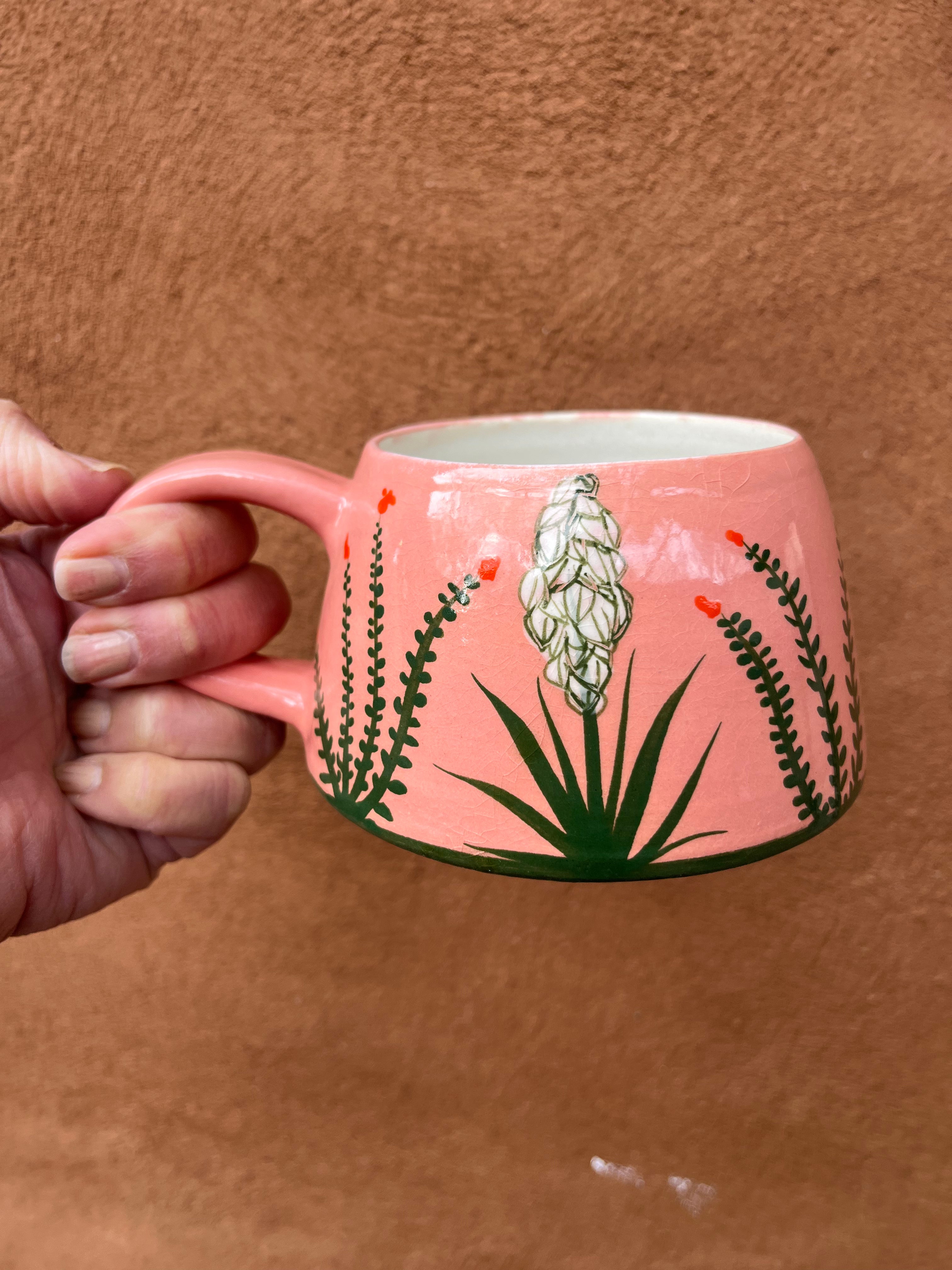 Stoneware mugs ~ hand painted Yucca and Cholla - 3 colors