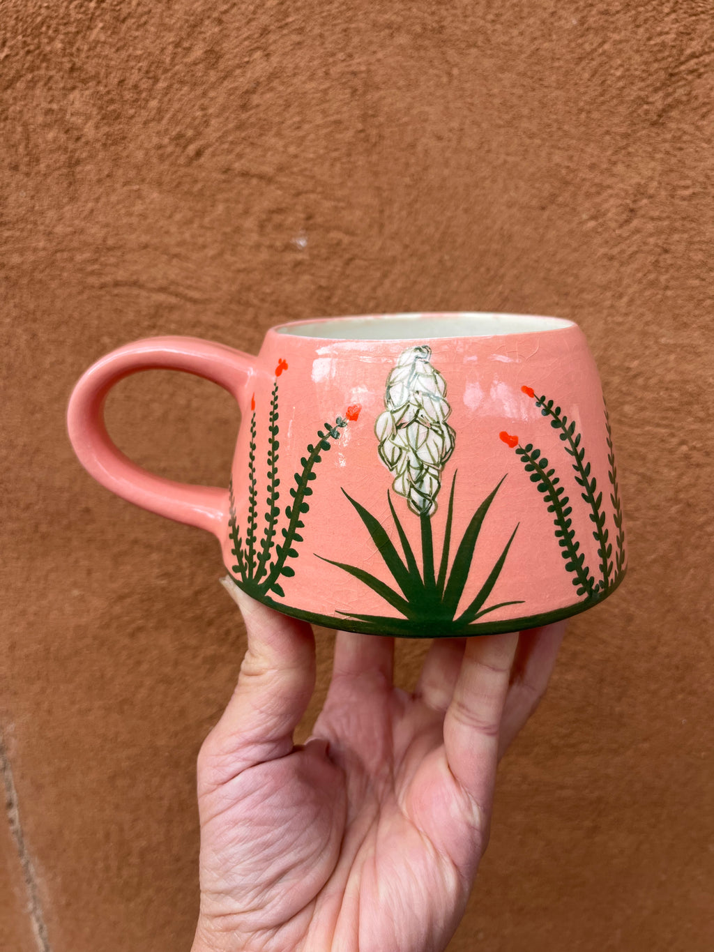 Stoneware mugs ~ hand painted Yucca and Cholla - 3 colors