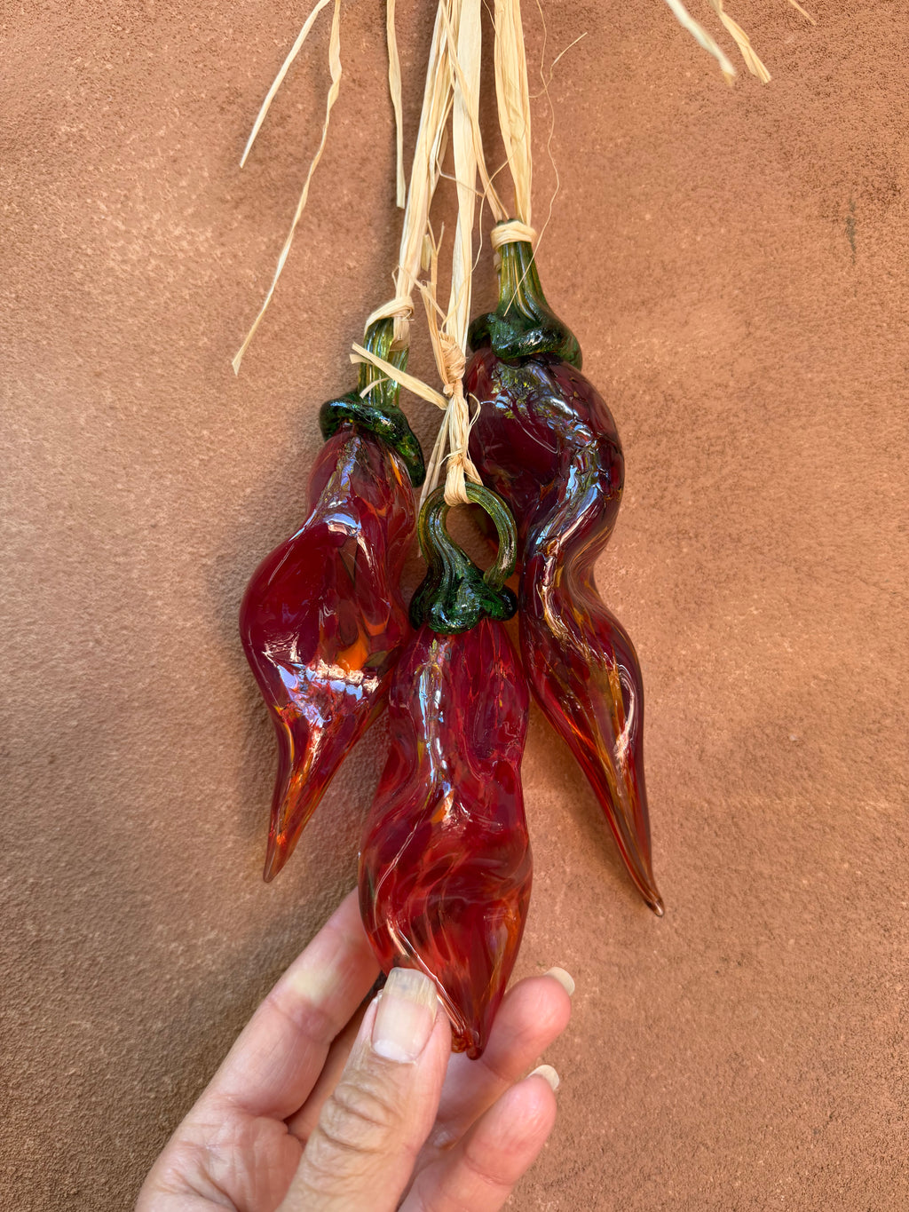 Glass blown ~ Red Chili Ristra ~ three chilis